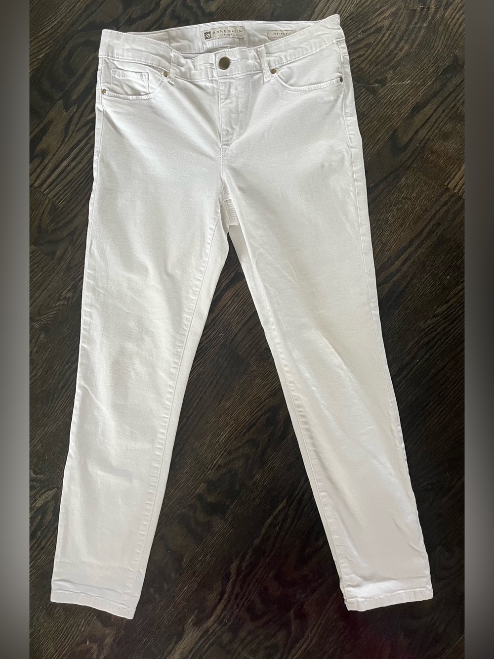 Anne Klein White Skinny Missy Mid-Rise Stretch Cotton Denim Jeans Size 8